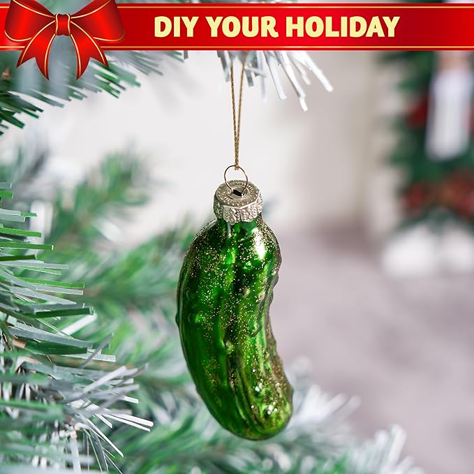 Joiedomi Christmas Pickle Glass Ornament, Glass Blown Food Ornament Presents for Christmas Tree Decoration, Xmas Cucumber Decoration for Xmas Gift Holiday Party Favor