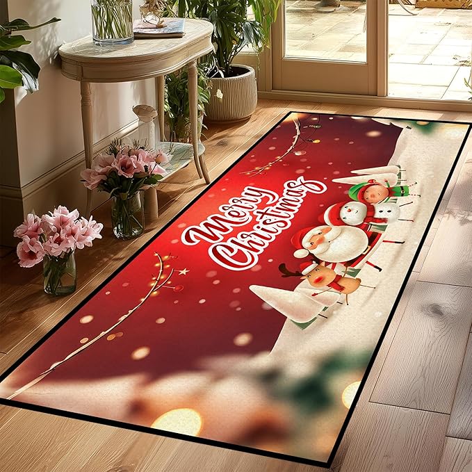 Christmas Rug, Snowman Rug, Xmas New Year Gift Door Mat for Bedroom Living Room Kitchen, Merry Christmas Indoor Floor Mats for Holiday Festive Decoration,79" X 39"