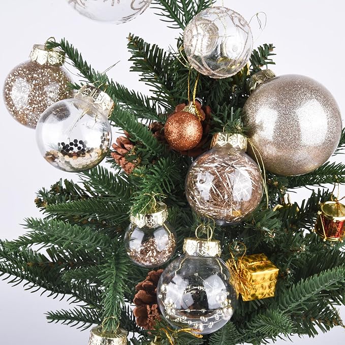 30Pcs Christmas Ball Ornaments Set - Shatterproof Plastic Christmas Tree Decorations 7 Style Christmas Decorative Hanging Ornaments Xmas Decorative Hanging Ball Ornaments for Holiday (Champagne)
