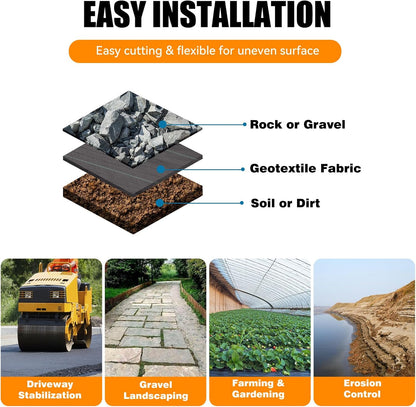 LIUJIAYI 2.4oz-5FTx500FT Weed Barrier Landscape Fabric - Durable Weed Block Gardening Ground Cover Mat, Woven Geotextile Fabric for Underlayment, Commercial Driveway Stabilization, Weed Control Cloth
