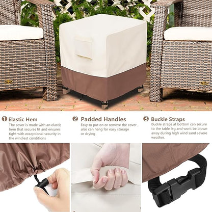 okcool Patio Wicker Side Table Cover,Waterproof Square Patio Small Side Table Cover,Suitable for 3-Piece Outdoor Wicker Patio Bistro Set Side Table,22W x 22D x 18H inch,Beige & Brown