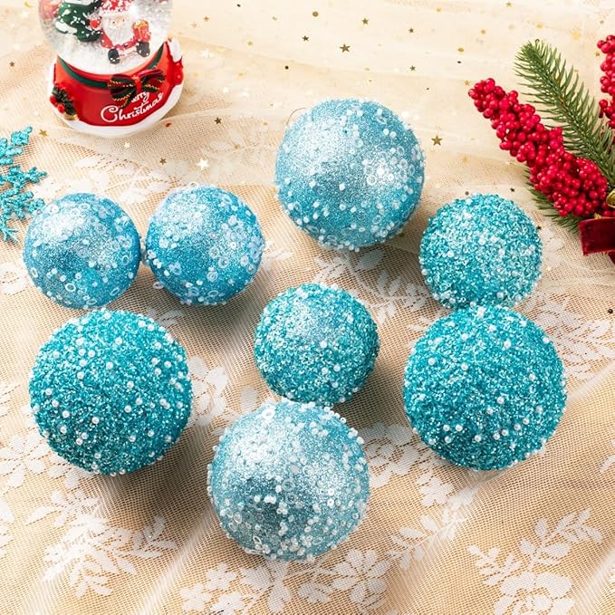 8CT Christmas Ball Ornaments, Baby Blue Christmas Ball Decorations Shatterproof Plastic Hanging Pearl Balls for Holiday Party(90mm/3.54")