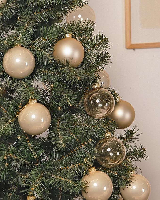 DN DECONATION Champagne Glass Christmas Ball Ornaments, 3.15' Hanging Christmas Baubles for Xmas Tree Decoration, Set of 9