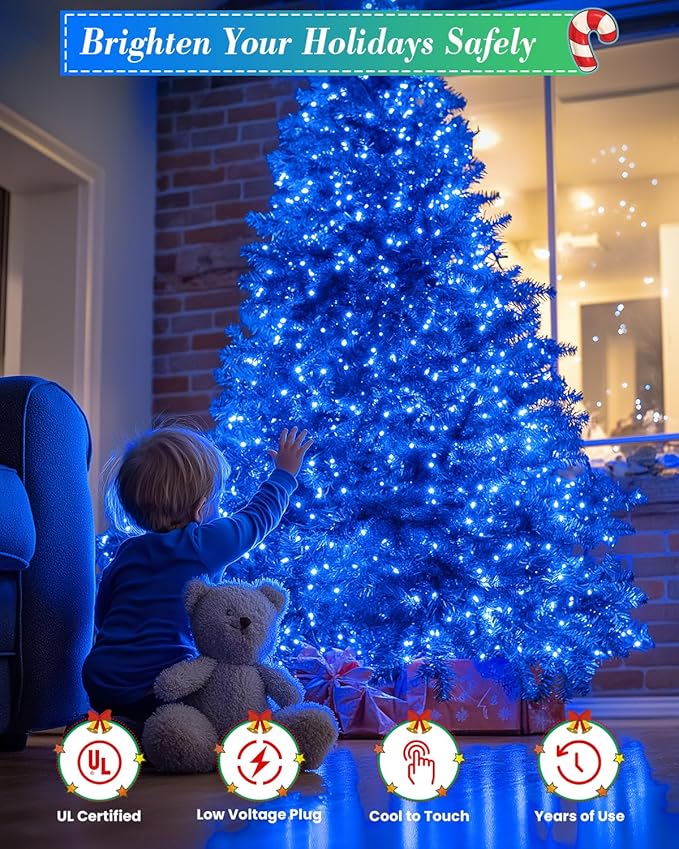 LED Christmas Lights, Extra Long Outdoor String Lights Waterproof, Timer & Memory, 8 Modes Dimmable Plug in Fairy for Outside Tree Wedding Patry (Blue, 125FT 380LED)