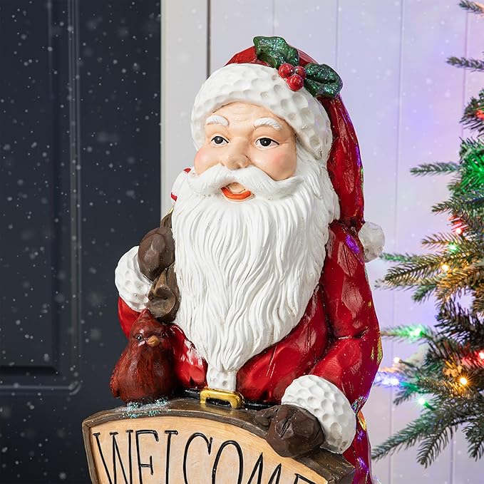 Glitzhome 28''H MGO Christmas Santa Porch Decor, Xmas Winter Wall Yard Standing for Patio Front Porch Indoor Outdoor Home Welcome Sign Decor