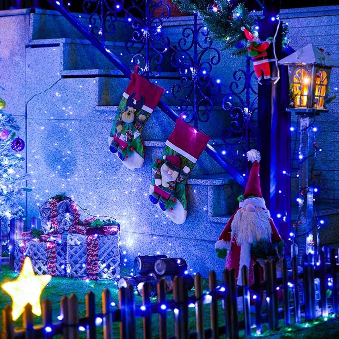 JMEXSUSS 250 LED Blue Christmas Lights: 91.5ft Extendable Blue String Lights Indoor Outdoor Waterproof with 8 Modes for Christmas Tree, Garden, Patio, Party, Holiday Decorations