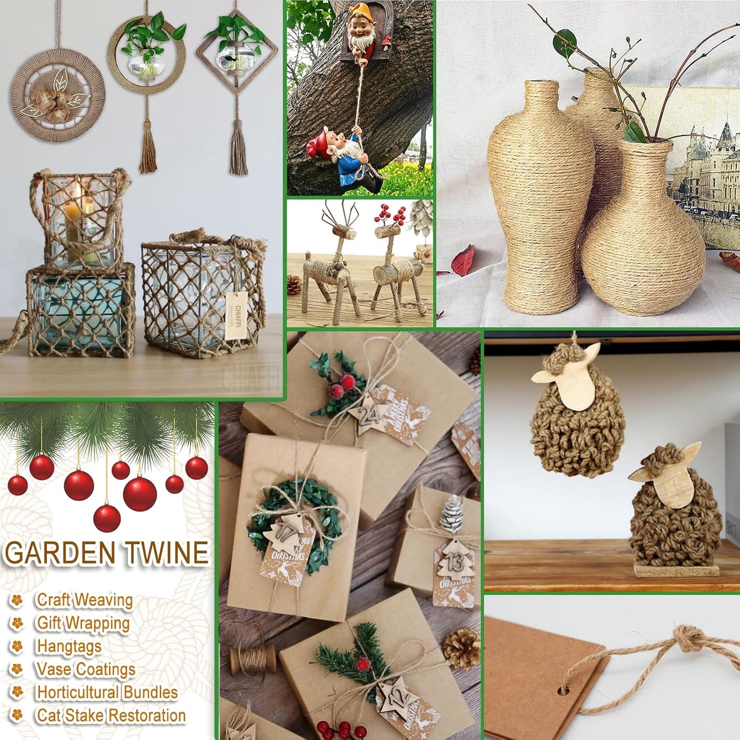 6mm Jute Twine String, 164 Feet 4 Ply Thick Heavy Duty Twine Rope for Crafts, Cat Scratching Post, Cats Toy Making, Gardening Plant, Packing, Bundling, Christmas, Wedding Decor