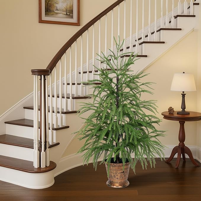 XmasExp 3ft Norfolk Pine Tree Artificial Faux Potted Real Touch Christmas Tree for Front Porch Indoor Outdoor Decor (Light Green)