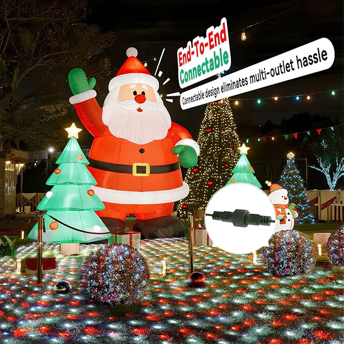 LitHome 14.8FT x 5FT Christmas Net Lights Outdoor, 300 LED Red White Bush Lights with 8 Modes, Connectable Waterproof Net Mesh Light Dark Green Wire for Bushes Shrubs Outdoor Christmas Holiday Decor