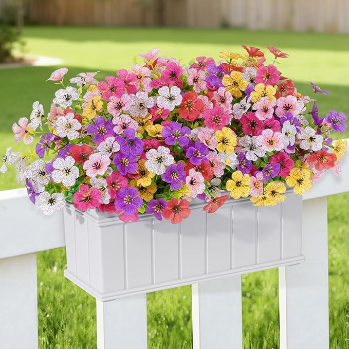 Lifewit Artificial Flowers for Outdoor Indoor, 12 Bundles Plastic Fake Flowers Daisy with Eucalyptus Leaves for Home Garden Decor, Porch, Window Box(Mix for Fuchsia Purple White Pink Yellow Red)