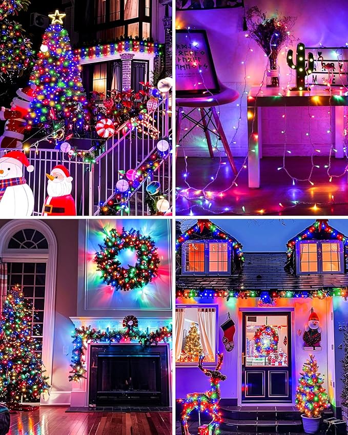 Total 250FT 760 LED String Lights Indoor Outdoor Clear Wire, 2 Packs 380 LED Christmas Lights for Bedroom, Timer & Memory, Plug in Fairy Lights for Tree Outside Xmas Holiday Decorations, Multicolor