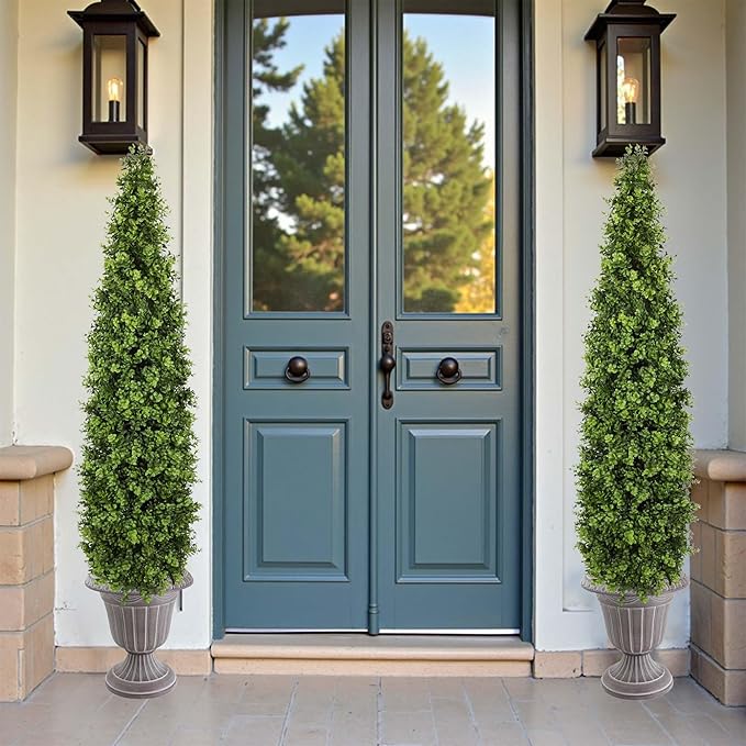 5FT Artificial Boxwood Topiary Tree Fake Topiary Potted Plants for Home Office Garden Indoor Outdoor Decoration 59INCH(2PACK)