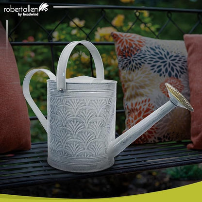 Headwind Aurora Antique White Metal Watering Can 2 Gallon – Galvanized Vintage Large Watering Metal Can for Indoor & Outdoor Garden Use by Robert Allen