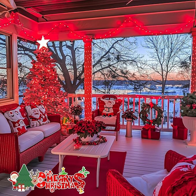 JMEXSUSS 250 LED Red Christmas Lights Indoor Outdoor Waterproof with 8 Modes, 91.5ft Expandable Red String Lights for Bedroom Tree Patio Garden Party Holiday Decorations