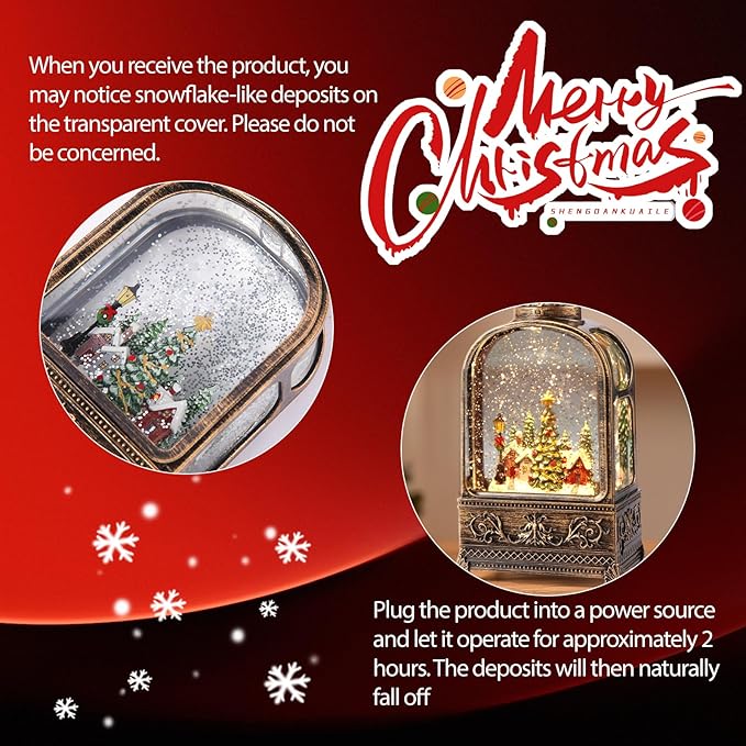 Village Snow Globe Christmas, Musical Snow Globe Lantern Lights with 6H Timer Battery & USB Powered, Retro Style Holiday Glitter Snow Globes for Xmas Home Decoration Indoor Holiday Party Gifts