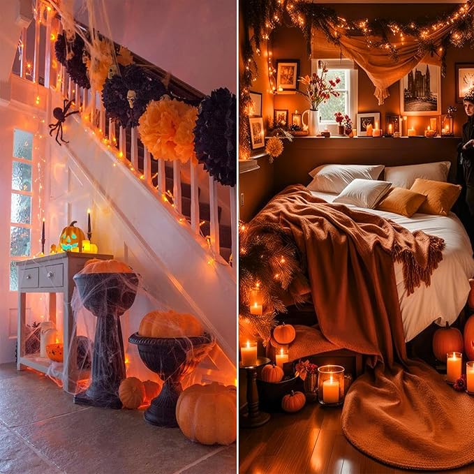 Upgraded Connectable 200 LED Christmas String Lights Outdoor Indoor, 66FT Orange Christmas Decorations Lights 13 Modes, Waterproof Twinkle Fairy Lights Plug in Clear Wire for Tree, Bedroom Decoration