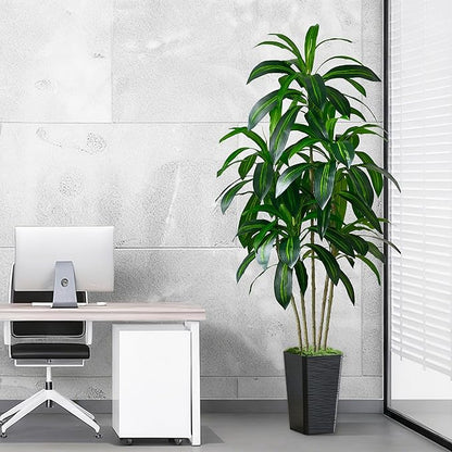 Artificial Dracaena Tree-6FT Tall Fake Plants with Black Tall Square Planter-Artificial Plants Indoor Floor Plant in Pot-Large Tropical Fake Yucca Potted Tree for Home Office Living Room Decor