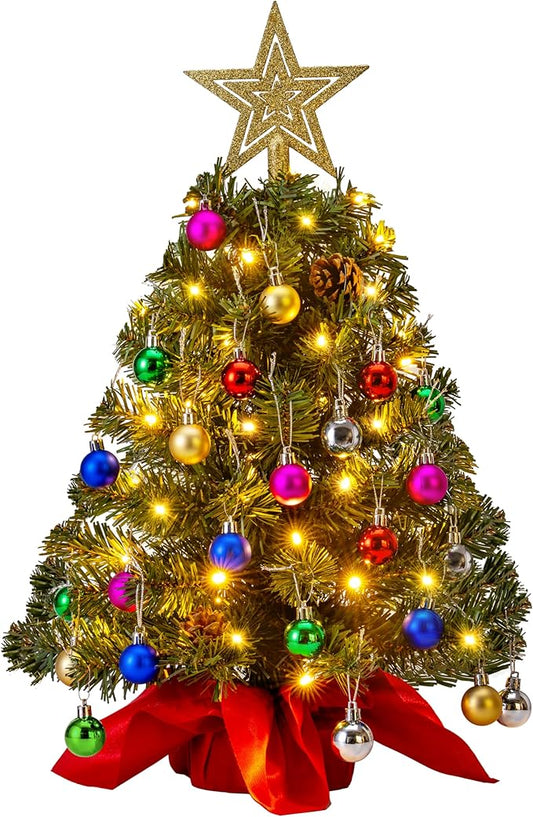 Joiedomi 24"/2FT Prelit Tabletop Christmas Tree with Warm Lights, Holly Berries, Pine Cones for Best Holiday Season Decorations Christmas Decoration Tree Decor for Indoor Xmas Tabletop Decor