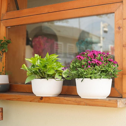 T4U 10 Inch Self Watering Pots for Indoor Plants, 2 Pack Large Plant Pots, Self Watering Planter for Indoor Plants, Durable Plastic Pots (2 Pack,10", White)