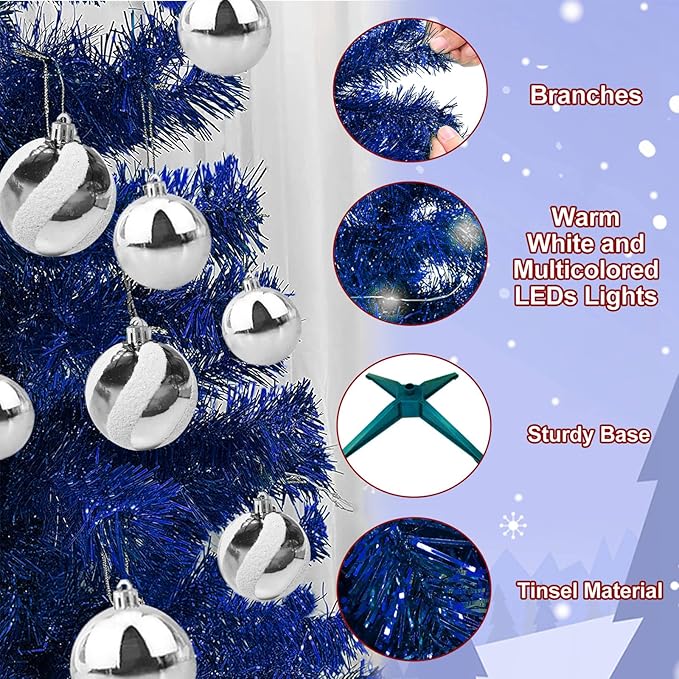 Dual Color Change & Timer 4 Ft Christmas Tree with 8 Mode 100 Warm White & Colorful Light 18 DIY Ball Ornaments 3D Star Battery Operated Small Xmas Tree Table Indoor Holiday Party Decor