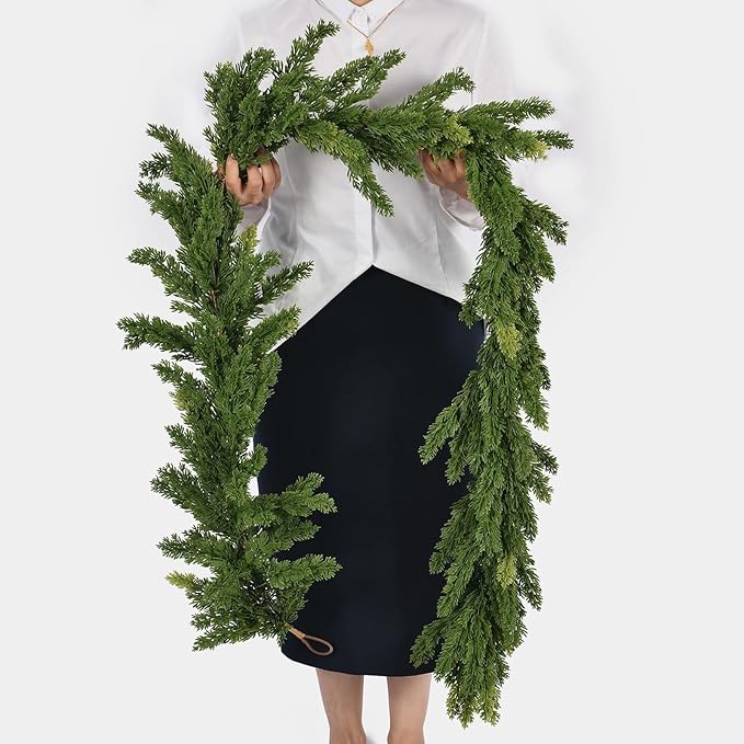 6.2FT Christmas Cedar Garland Artificial Real Touch Greenery with Thick and Lush Soft Pine Needles, Realistic Faux Green Garlands for Mantle Fireplace Table Indoor Outdoor Christmas Decorations