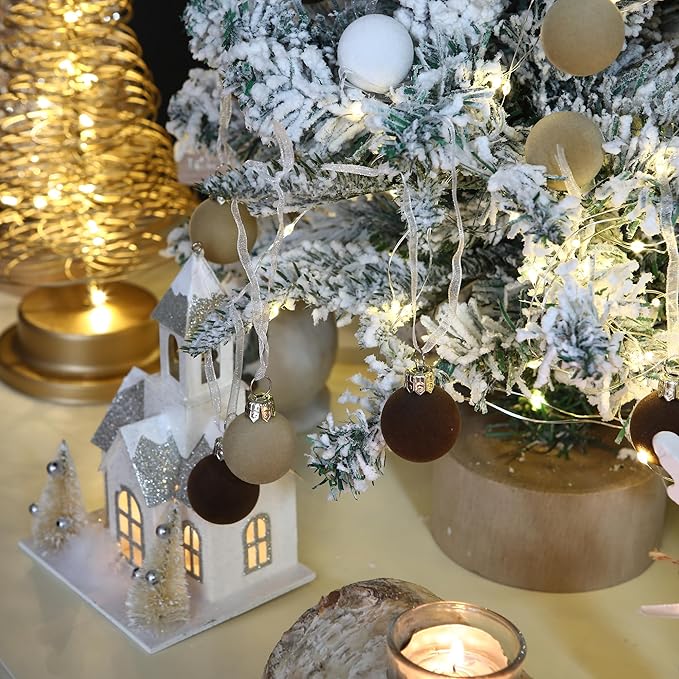 Sea Team 64-Pack Miniature Flocked Velvet Christmas Tree Ball Ornaments Set, Hanging Velour Baubles, Shatterproof Plastic Decorations for Xmas Tree, Wreath, Garland, 30mm/1.18 Inches, Baking Time