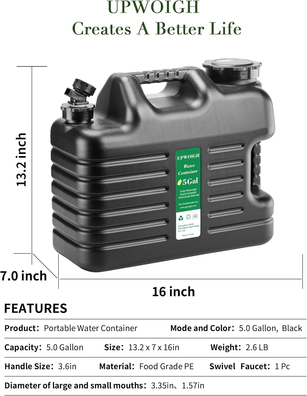 5 Gallon Water Jug(16x13.2x7in)and 2.6Gal Collapsible Water Bag Set of 2,BPA Free Water Tank Overlanding Gear Containers, Camping Essential Leak-Proof Black Portable Water Storage, Outdoors Hiking RV