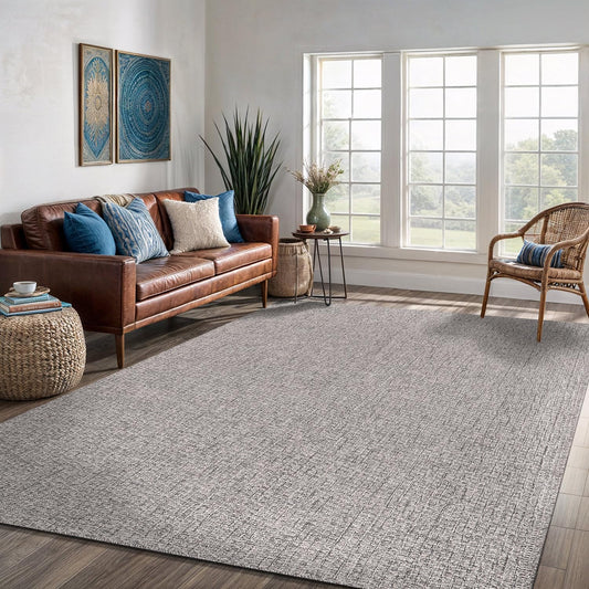 Easy Jute Rug 9x12 Indoor Outdoor Natural Rugs Solid Fiber Rug Woven Area Rug Boho Easy Clean Inside Carpet for Living Room Bedroom Dining Room Hallway or Outdoor Patio Porch (9 X 12 Silver)