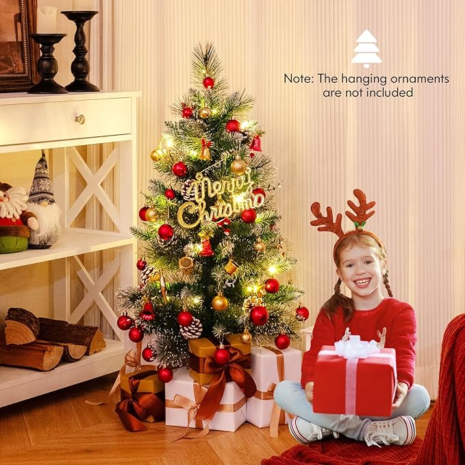 Goplus 3ft Pre-Lit Mini Tabletop Christmas Tree, 2 Pack Artificial Small Battery Operated Xmas Tree with 20 Warm White LED Lights, 8 Modes, Timer, 81 PVC & Pine Needles, for Home Office Decoration