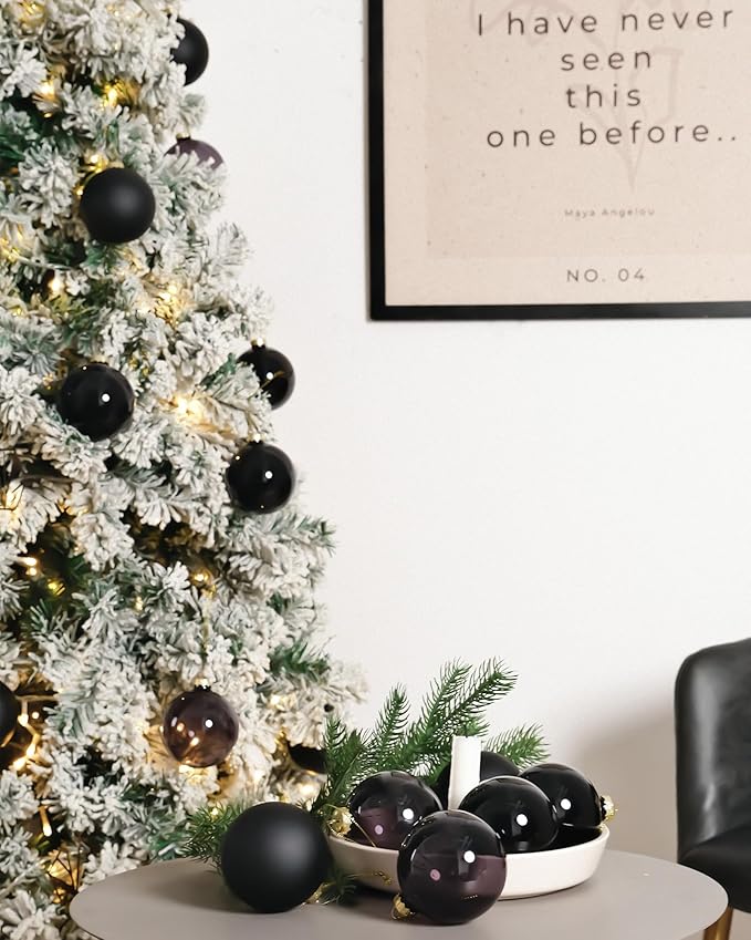 DN DECONATION Black Glass Christmas Ornaments, 3.15” Christmas Ball Hanging Christmas Baubles for Xmas Tree Decoration, Set of 9 Decor for Gothic DIY Gift