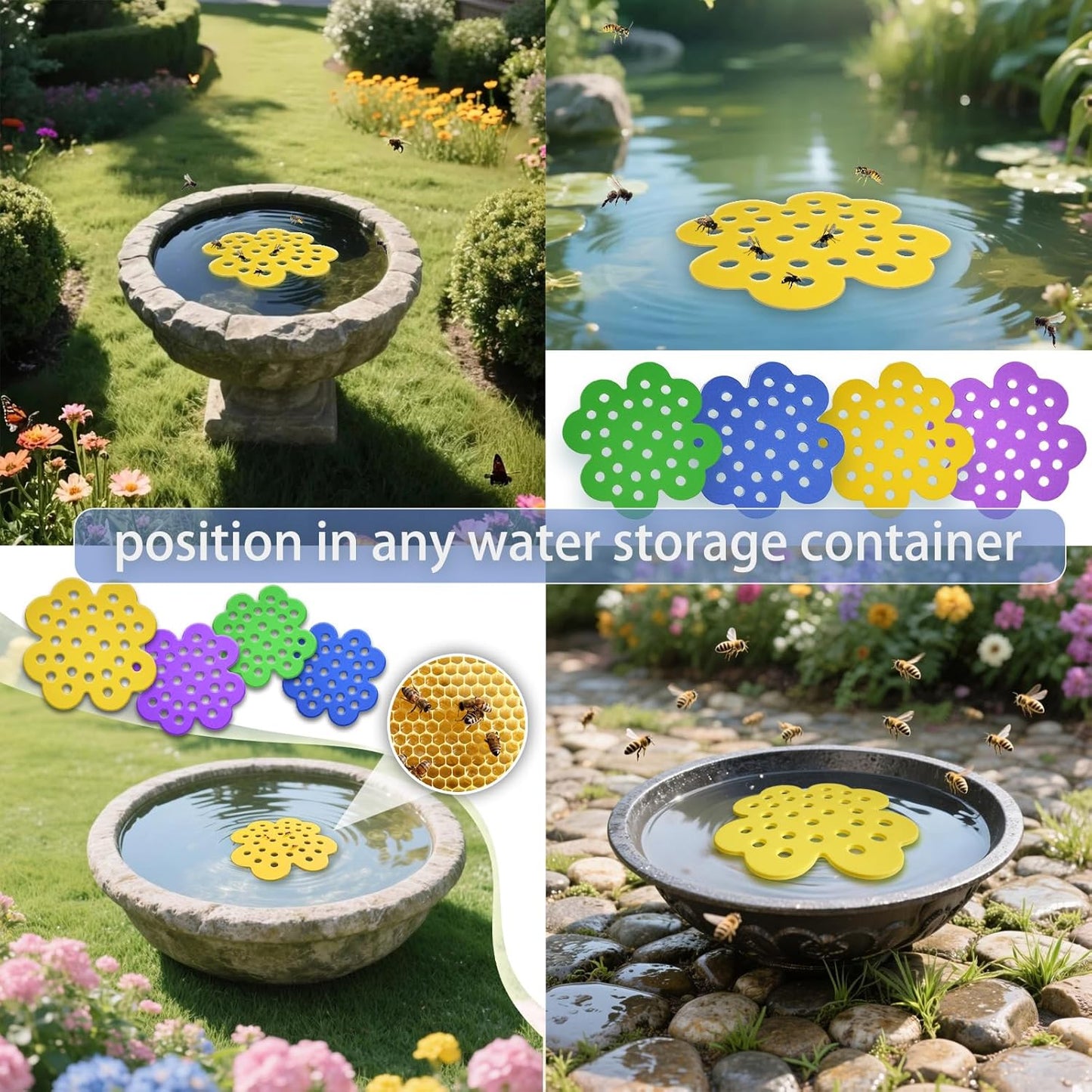 4 Pack Floating Bee Island, Bee Watering Station for Outdoor Garden, Butterfly Water Feeder and Garden Decor