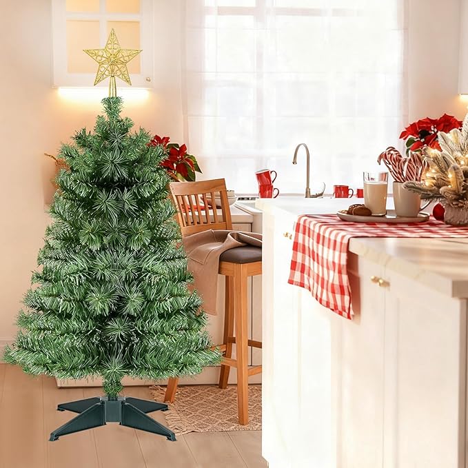 3 Ft Artificial Christmas Tree for Tabletop, Mini Xmas Tree with 4-Leg Stable Base, Small Xmas Tree for Indoor Outdoor Holiday Home Office Party Christmas Decorations (Green)