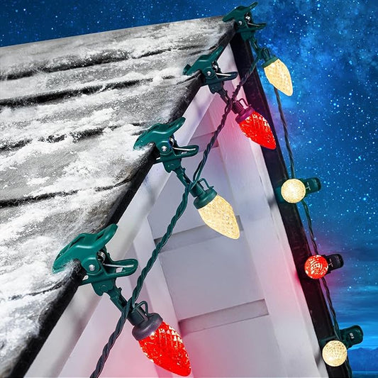 C9 LED Christmas Lights Outdoor, 68 Ft 100 LED Strawberry String Lights With 100 Spring Clamps, Waterproof Commercial Grade Extendable for Outside Roofline Patio Home Xmas Decoration, Red & Warm White