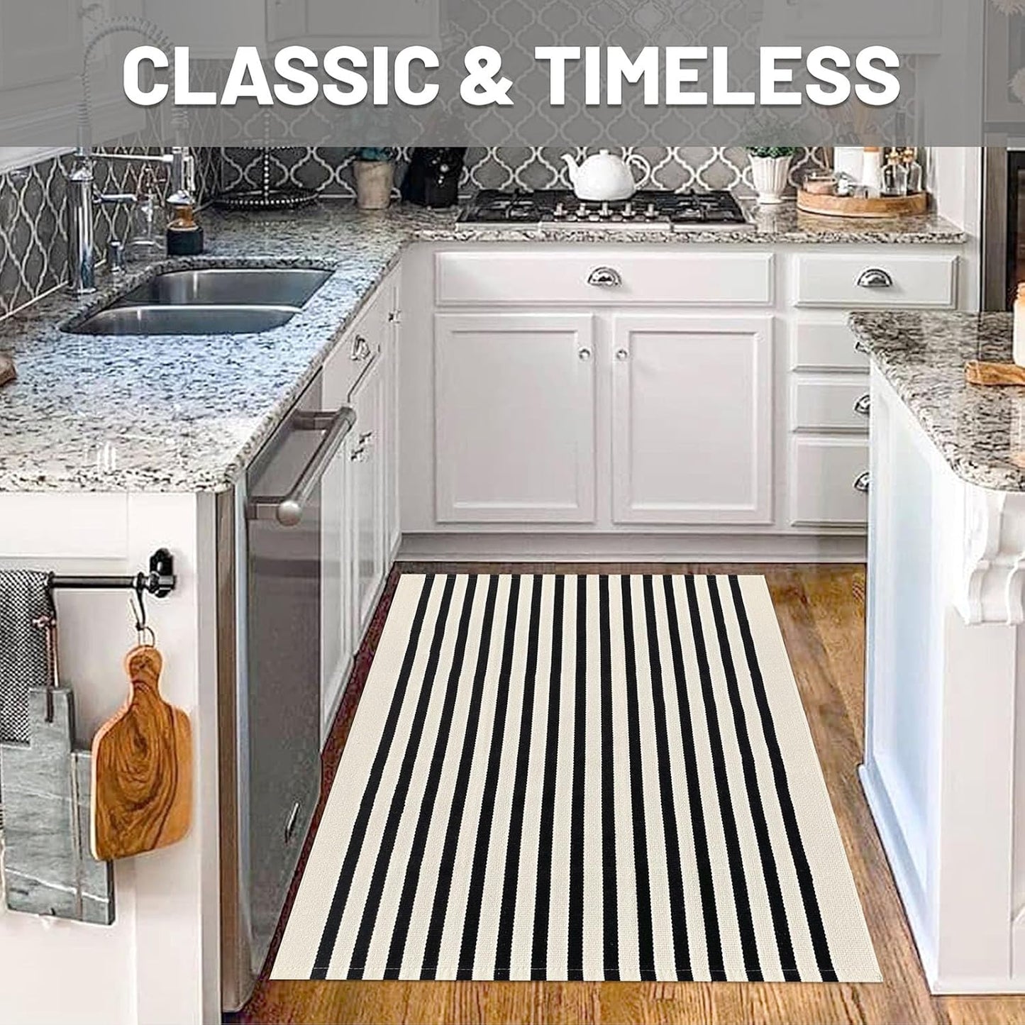 IOHOUZE Black Beige Striped Rug -3'x5' Front Door Rugs Outdoor, Washable Area Rug for Front Porch, Spring Summer Welcome Mats Outdoor Indoor, Doormat for Entryway Porch Entrance