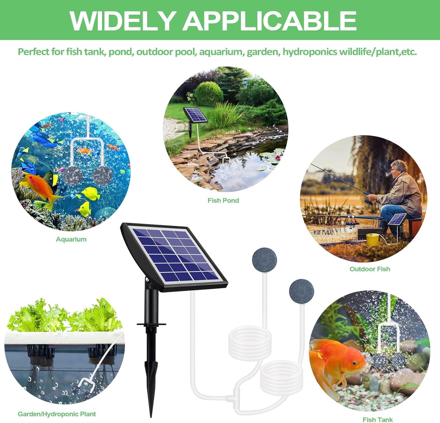 Solar Aerator, Solar Air Pump - 2W & 2200mAh Solar Powered Pond Pump With 2 Air Bubble Stones, Regulator for Small Fish Ponds, Stock Tanks, Aquariums, Hydroponics