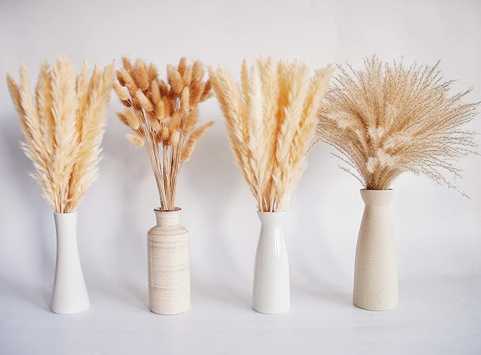 Natural Dried Pampas Grass Decor, Beige Pampas Grass, Bunny Tails Dried Flowers, Reed Grass Bouquet for Wedding Boho Flowers Home Table Decor, Rustic Farmhouse Party (100 in Total )