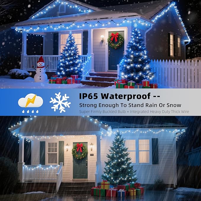 XTF2015 Christmas String Lights, 105ft 300 LED Christmas Lights 8 Modes Memory Function & Timer- UL Certified - Outdoor Indoor Christma s Fairy Lights for Tree, Garden, Party, Wedding(Blue + White)