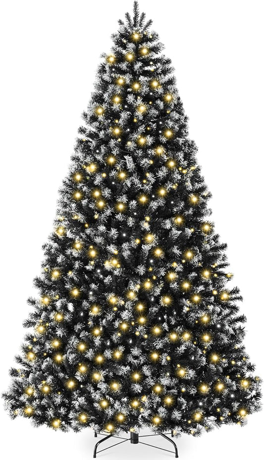 Best Choice Products Artificial Frosted Christmas Tree, 9ft Premium Pre-Lit Realistic Spruce Holiday Décor w/Dense Branches, Metal Base – Black Spruce
