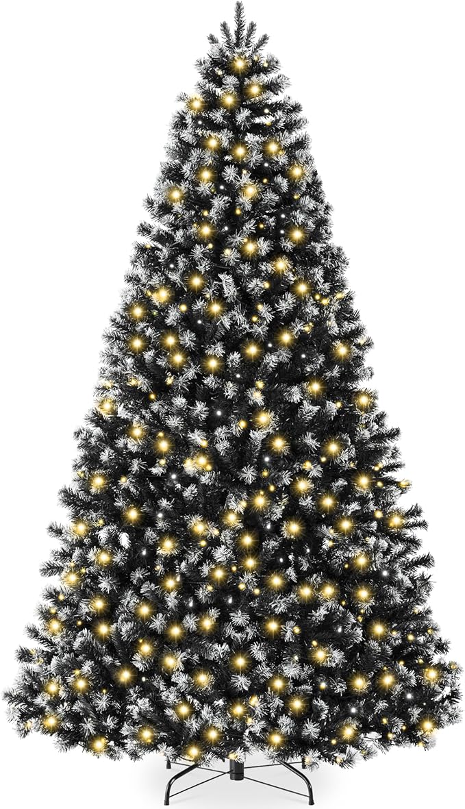 Best Choice Products Artificial Frosted Christmas Tree, 6ft Premium Pre-Lit Realistic Spruce Holiday Décor w/Dense Branches, Metal Base – Black Spruce