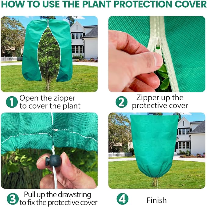 Plant Covers Freeze Protection, 75"W x 90"H Large Frost Cloth Blankets 2.47oz/yd² with Zipper Drawstring, Reusable Frost Tree Covers Shrub Jackets for Winter Outdoor Plants Potted Fruit Tree