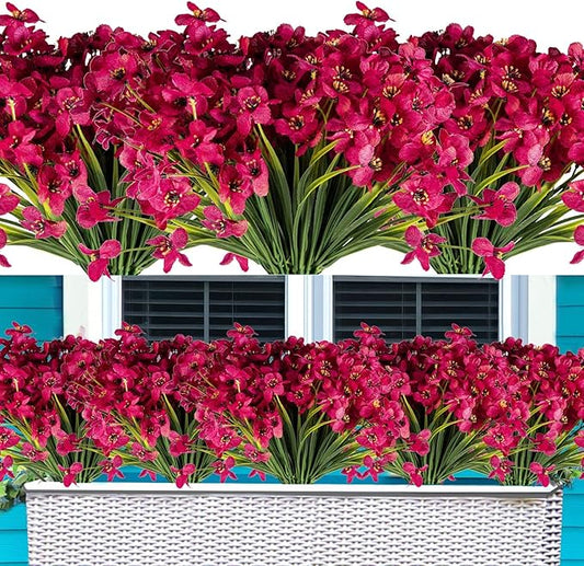 20 Bundles Artificial Flowers Outdoor UV Resistant Fake Flowers No Fade for Patio Porch Window Box Home Wedding Farmhouse Decor (Rose Red)