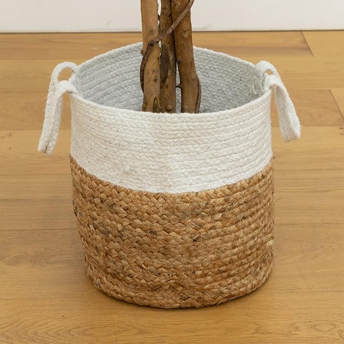 Nearly Natural 6ft. Triple Trunk Ficus Artificial Tree with Natural Trunks in Handmade Natural Jute and Cotton Basket Planter