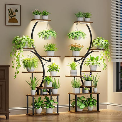 Plant Stand Indoor with Grow Light - 2 Pack Tall Indoor Plant Shelf, 62" Corner Plant Holder, 8 Tiered Large S-Shape Flower Multiple Display Shelf for Home, Office