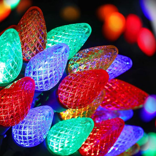 C7 LED Christmas String Lights, 25.16FT 50 LED Connectable Outdoor & Indoor Decorative Light Strand, Multicolor Xmas Holiday Lights for House, Christmas Tree, Patio, Party Decoration