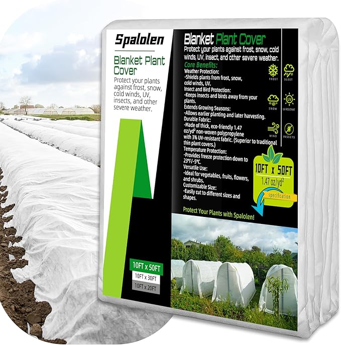 Plant Covers Freeze Protection, 10ft X 50ft Floating Row Cover 1.47 oz/yd² Fabric, Garden Frost Cloth Frost Blanket Plant Frost Covers for Outdoor Winter Frost/Sun Pest Protection - White