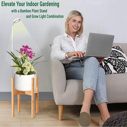 ZPirates Wood Plant Stand with Built-in Grow Lights - Extendable to Fit Small-Large Single Planter Pot - Auto Timer, Dimmable - (Pot and Plant Not Included)