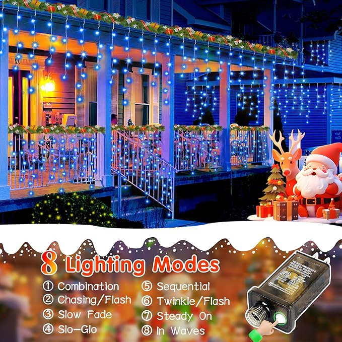 131FT Christmas Lights Outdoor 1440 LED Christmas Decorations Waterproof Plug in with 8 Modes & Timer Christmas Lights for Roof Party Garden Holiday Decor (Blue)