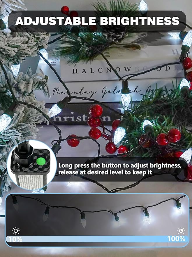 2 Pack C6 Christmas Lights Outdoor Indoor, Total 200 LED 66 FT Connectable Christmas String Lights with Timer & 13 Modes, Waterproof Twinkle Light for Xmas Tree Party Wedding Decorations (Cool White)