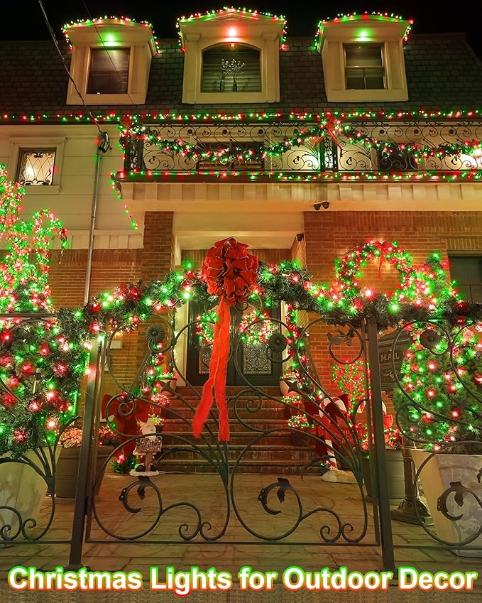 Total 710FT 1800 LED Christmas Lights,Extra LongOutdoor String Waterproof, Timer & Memory, 8 Modes Dimmable Plug in Fairy for Outside Tree Holiday Party Wedding Decor, Red and Green