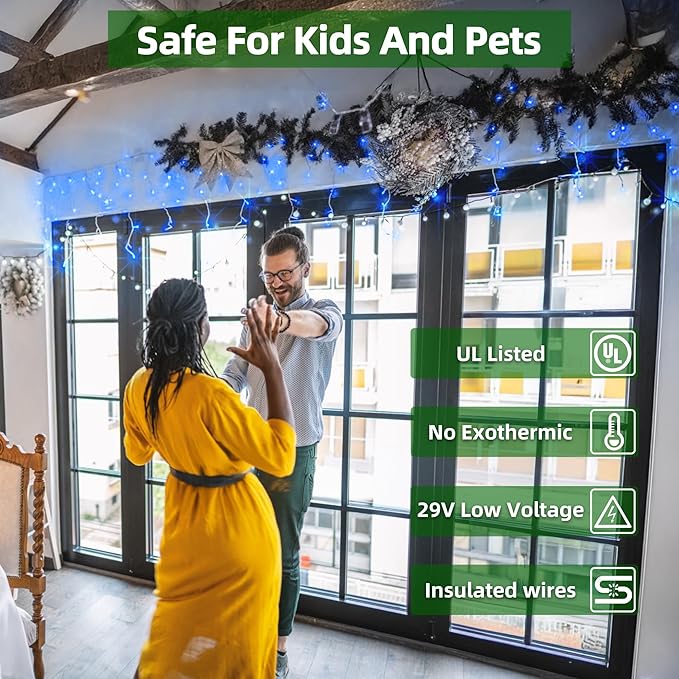 648 LED Outdoor Christmas Lights with 144 Drops, 66ft Christmas Fairy Lights with 8 Modes Timer, Twinkly Lights IP44 Waterproof for Eaves Yard Room Holiday Wedding Party Decor (Blue)